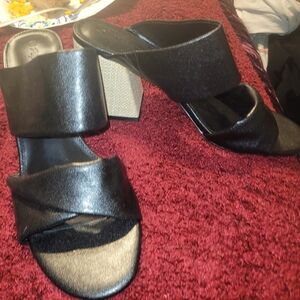 Black Open-Toe Slide Mules with Block Heel